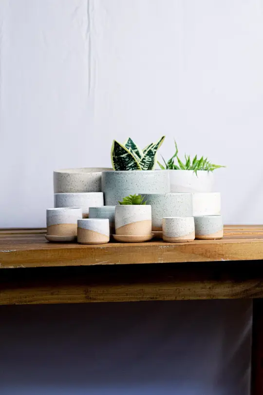 Round Bottom Planter and Saucer - Handmade Ceramic planter- size options
