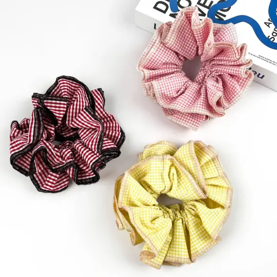 Retro Plaid Scrunchie – Double-Layered Two-Tone Hair Tie