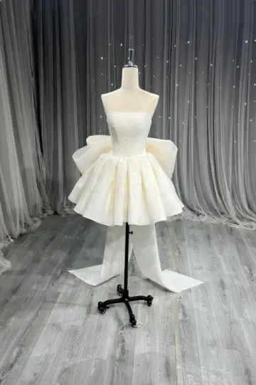 Elegant White A-Line Strapless Large Bow Back Accessory Bodycon Mini Birthday Dress Homecoming Dress RS367