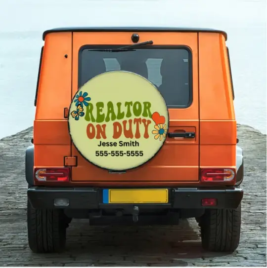 MCM Personalized Realtor Retro Groovy Tire Cover- Custom Spare Cover