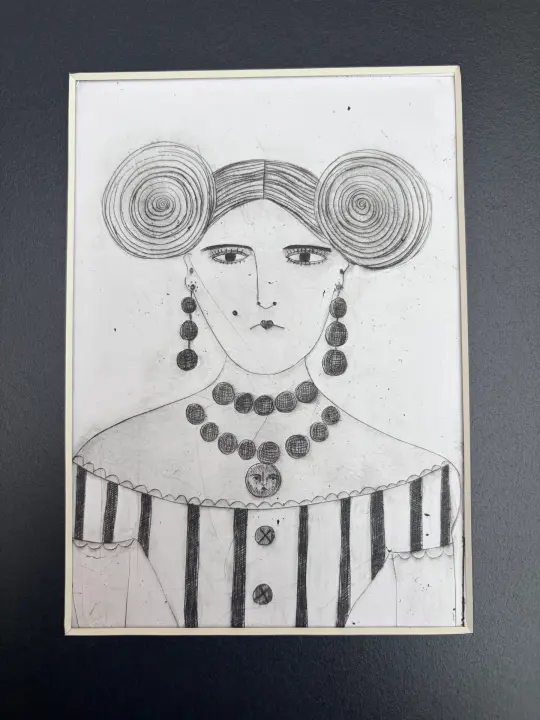 Moody Lady Dry Point Etching