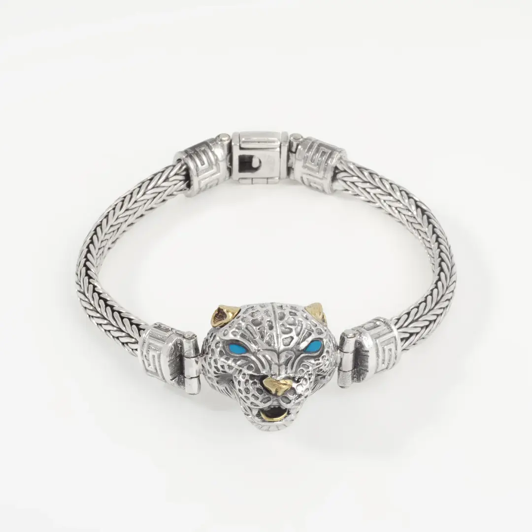 Sterling Silver Jaguar Braided Bracelet
