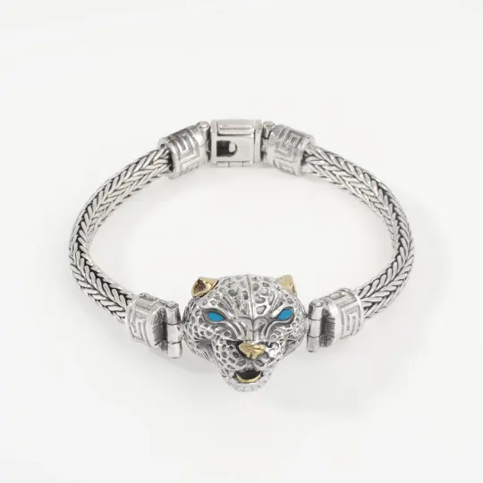 Sterling Silver Jaguar Braided Bracelet