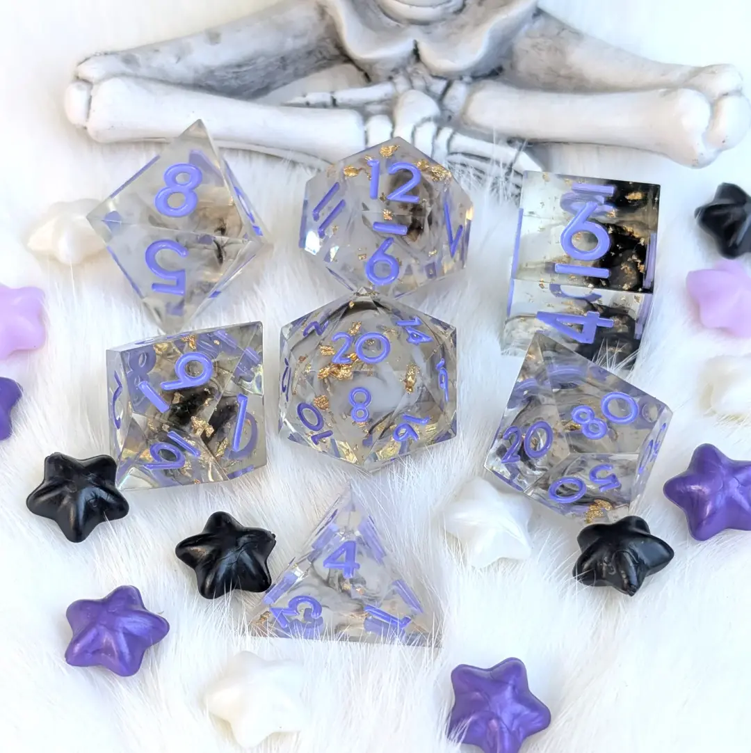 Sharp Edge DnD Dice Set - Black & White Ink - Witch's Omen