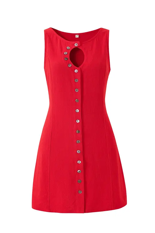 Unbuttoned Soft Linen Mini Dress Red