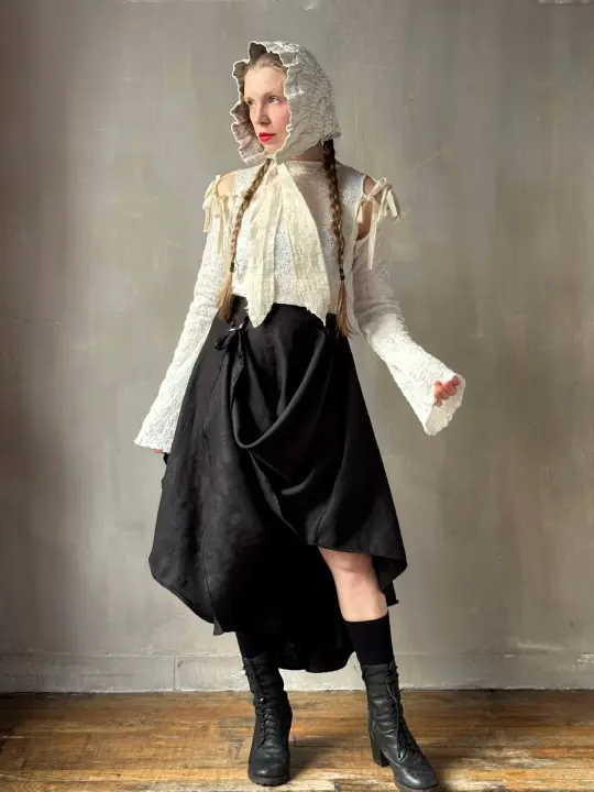 Winter '26: Pastorale Skirt w/Adjustable Hem in Black Ramie Twill
