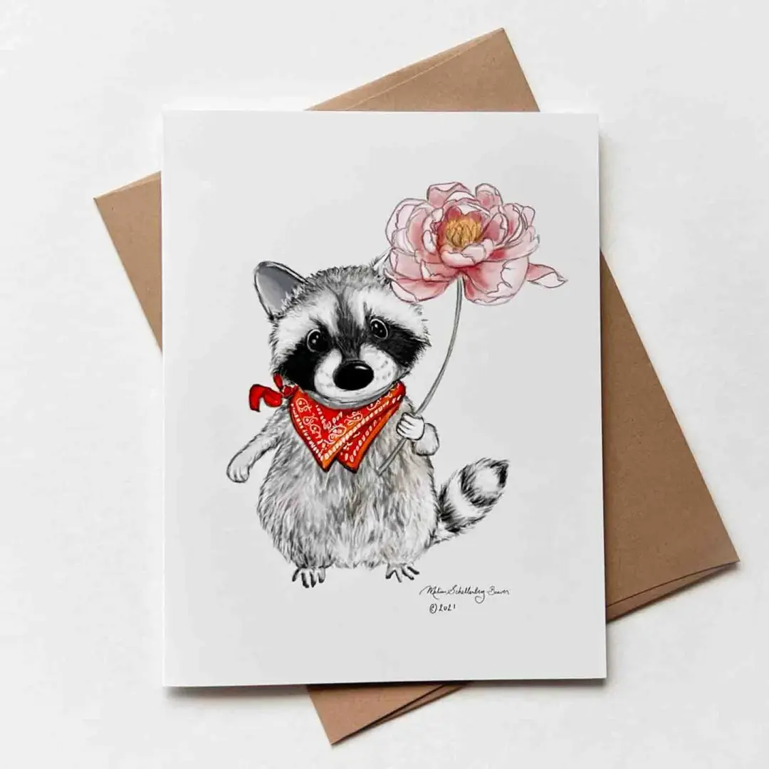 Raccoon With Flower Card, Wholesale 6 Pack