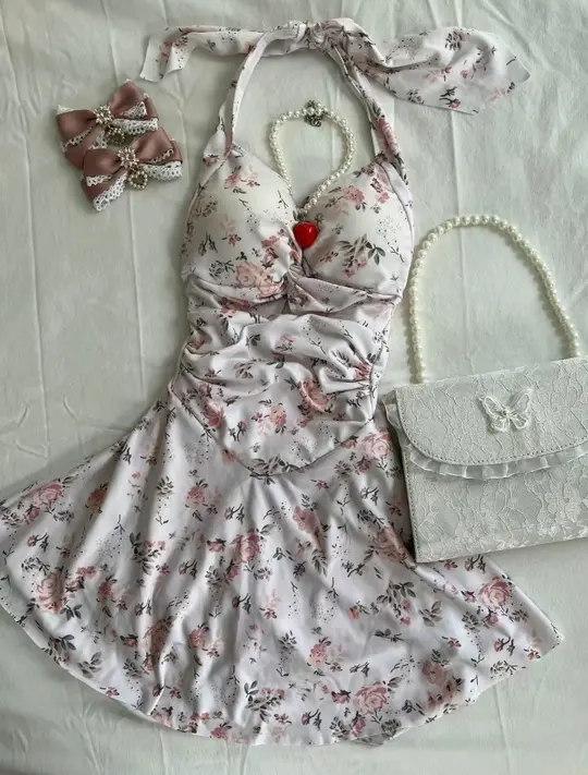 Pink and white halter neck waist sexy slim short skirt homecoming dress R2791