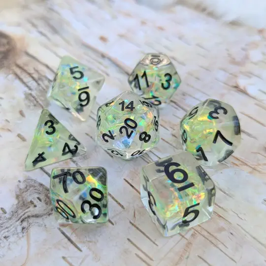 Solar Blade TTRPG Dice Set – 7-Piece Green DnD Dice