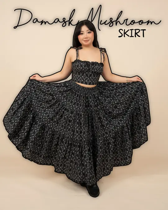 Black Damask Mushroom Skirt