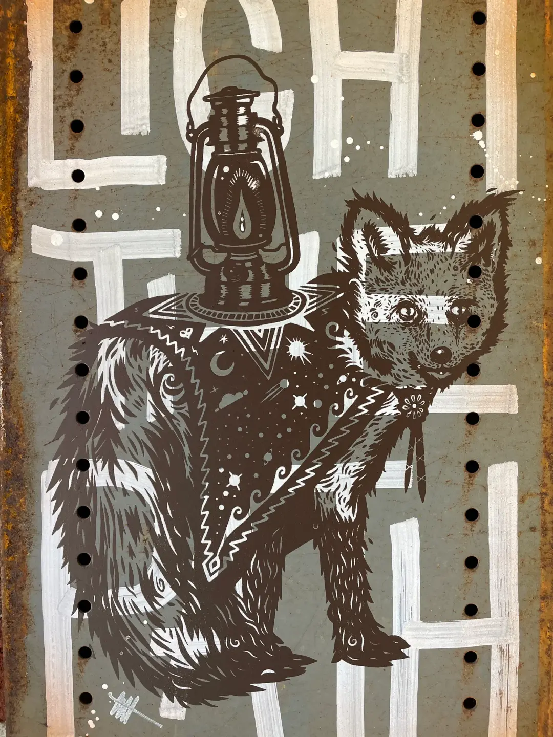 Light the Path with Graffiti Background on Reclaimed Metal