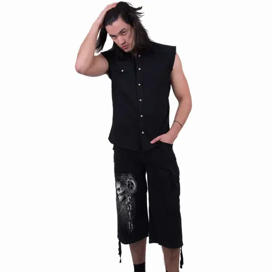 Death Forever 3/4 Long Black Cargo Shorts