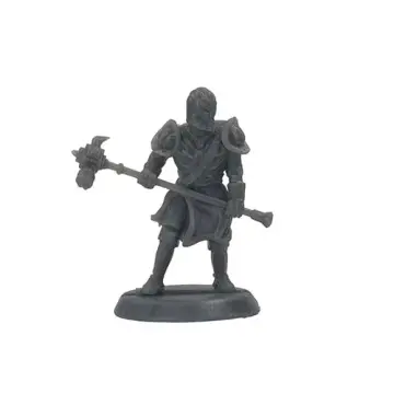 Unpainted 28mm 3D-printed resin war-priest with a two-handed warhammer and sunburst shield - tabletop RPG miniature for D&D, Pathfinder & wargaming