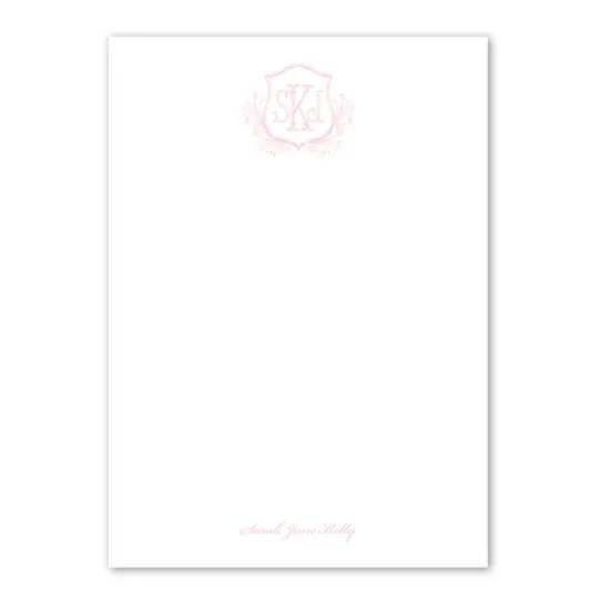 Women's Pink Floral Crest Monogram Custom Notepad