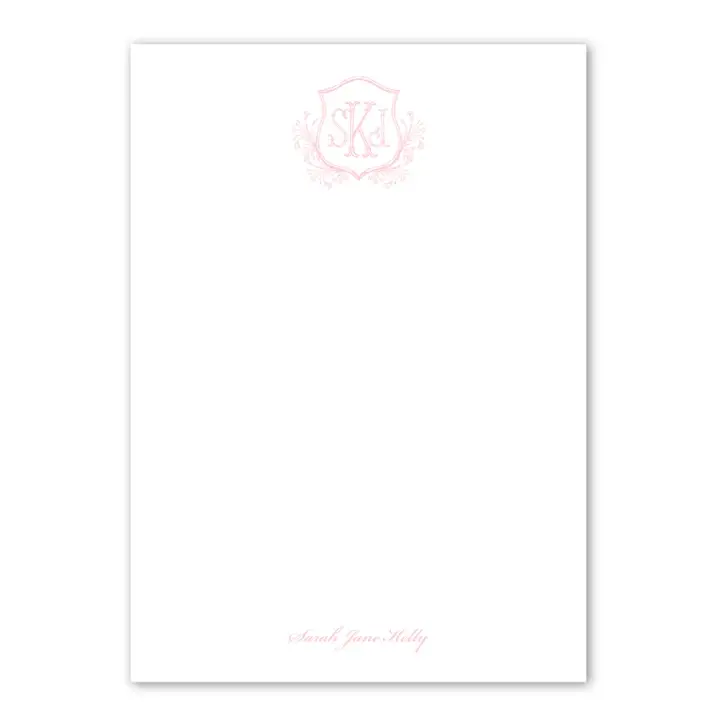 Women's Pink Floral Crest Monogram Custom Notepad