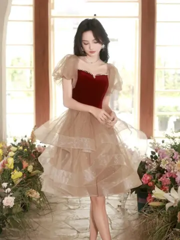 French Chic Contrast Homecoming Dress ,A-Line Square Beading Corset Pretty Short Prom Dress RS1003