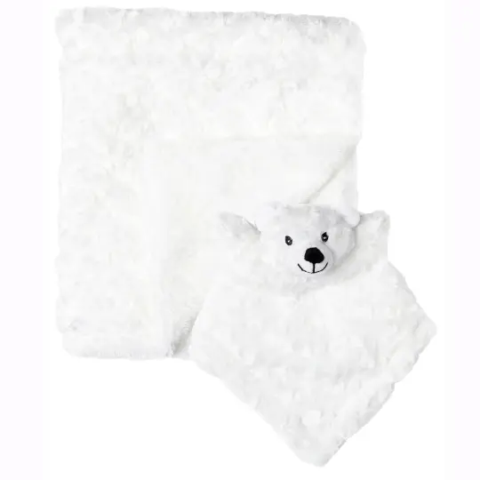 Baby Mode Baby Boys and Girls Plush Blanket with Nunu Gift Set, White