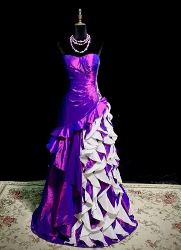 Purple strapless fitted waist long elegant ball gown R8675
