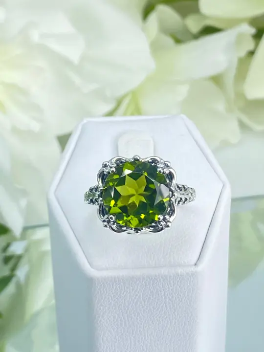 Natural Peridot Ring, Size 8, Sterling Silver Victorian Jewelry #D103 - Ready to Ship