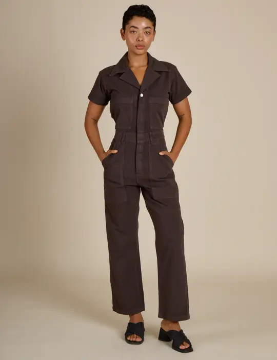 Petite Short Sleeve Jumpsuit - Espresso Brown