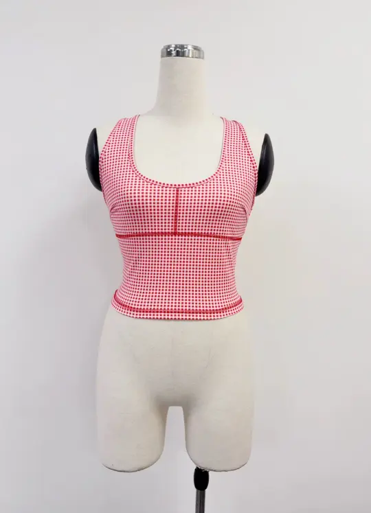 SAMPLE #434 - S Racerback Gingham Yoga Tank Top - Red
