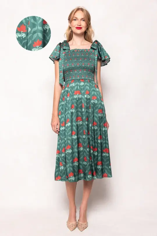 Rayna Dress in Green Floral Block