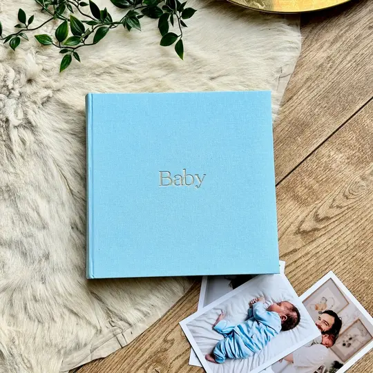 Sky Blue New Baby Photo Album, Linen Bound - Lovely Baby Boy Keepsake