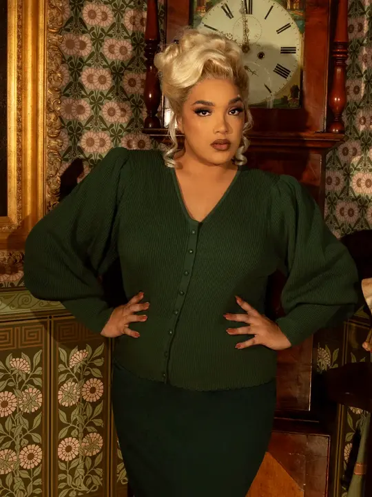 COMING BACK SOON - Victorian Knit Cardigan in Hunter Green