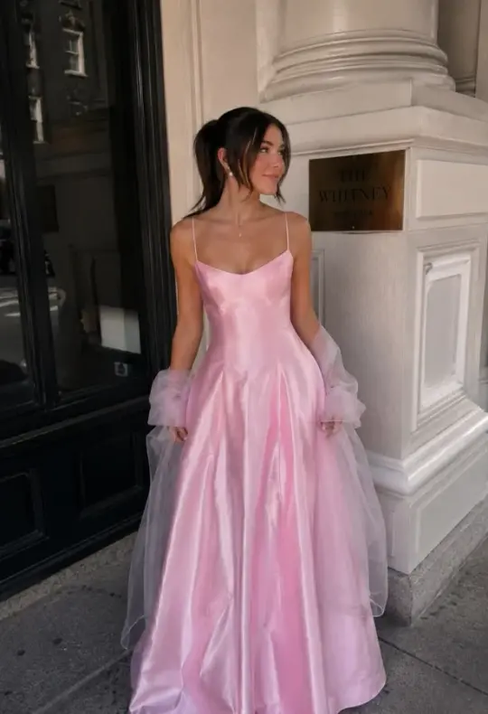 Silky Satin Corset Prom Gown , Pink Women's Maxi Evening Dress Cami Dress RS2662