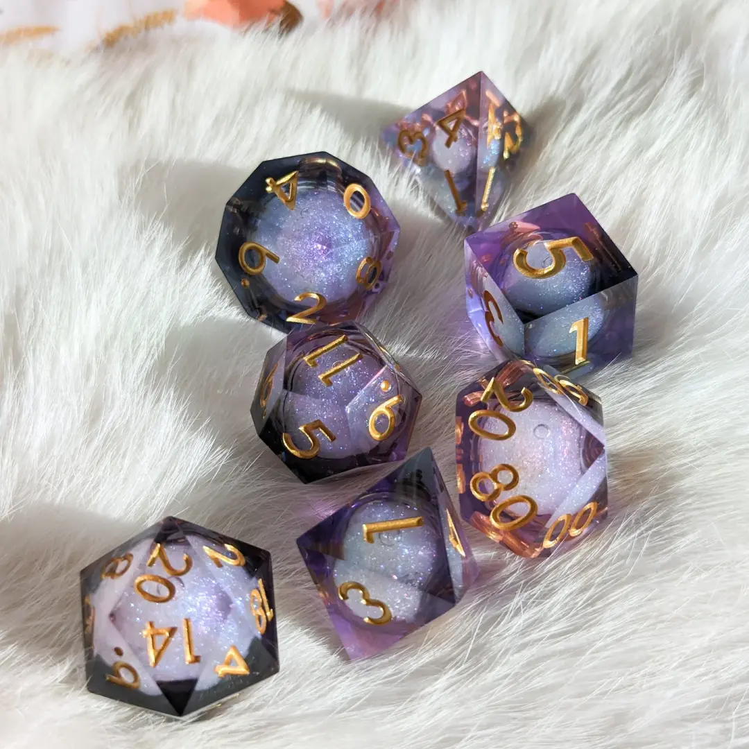 Night Castle Liquid Core Sharp Edge Resin DnD Dice Set