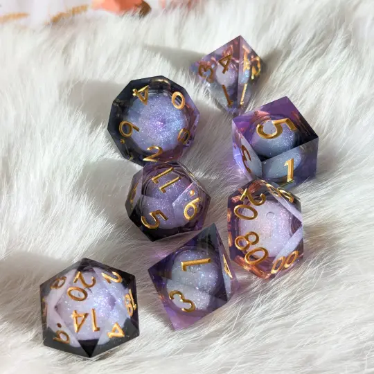 Night Castle Liquid Core Sharp Edge Resin DnD Dice Set