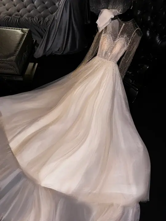 Light apricot-colored fitted, sexy long ball gown/bridal dress R8729