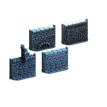 Wall Set IV 28mm 3D printed medieval fantasy town terrain, 3D render, front view