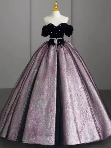 Puffy Satin Corset Prom Gown , Sparkly Purple Women's Maxi Evening Dress Quinceanera Dress RS2374