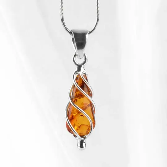 Amber Drop Silver Twist Pendant
