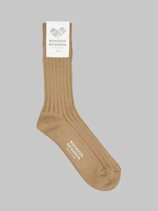 Nishiguchi Kutsushita Egyptian Cotton Ribbed Socks Café Au Lait