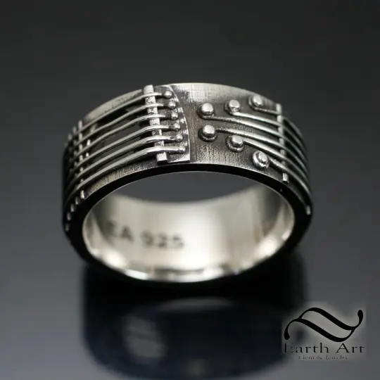Guitar Band - Mens ring in 14k gold or sterling silver