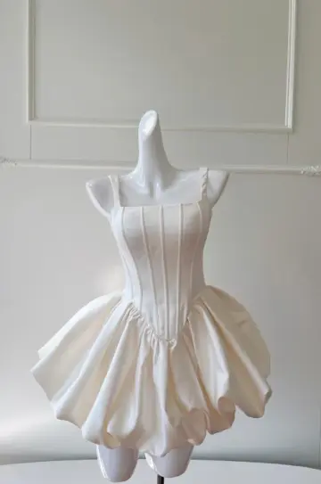 Minimalist White A-Line Spaghetti Straps Corset Mini Summer Dress Homecoming Dress RS440