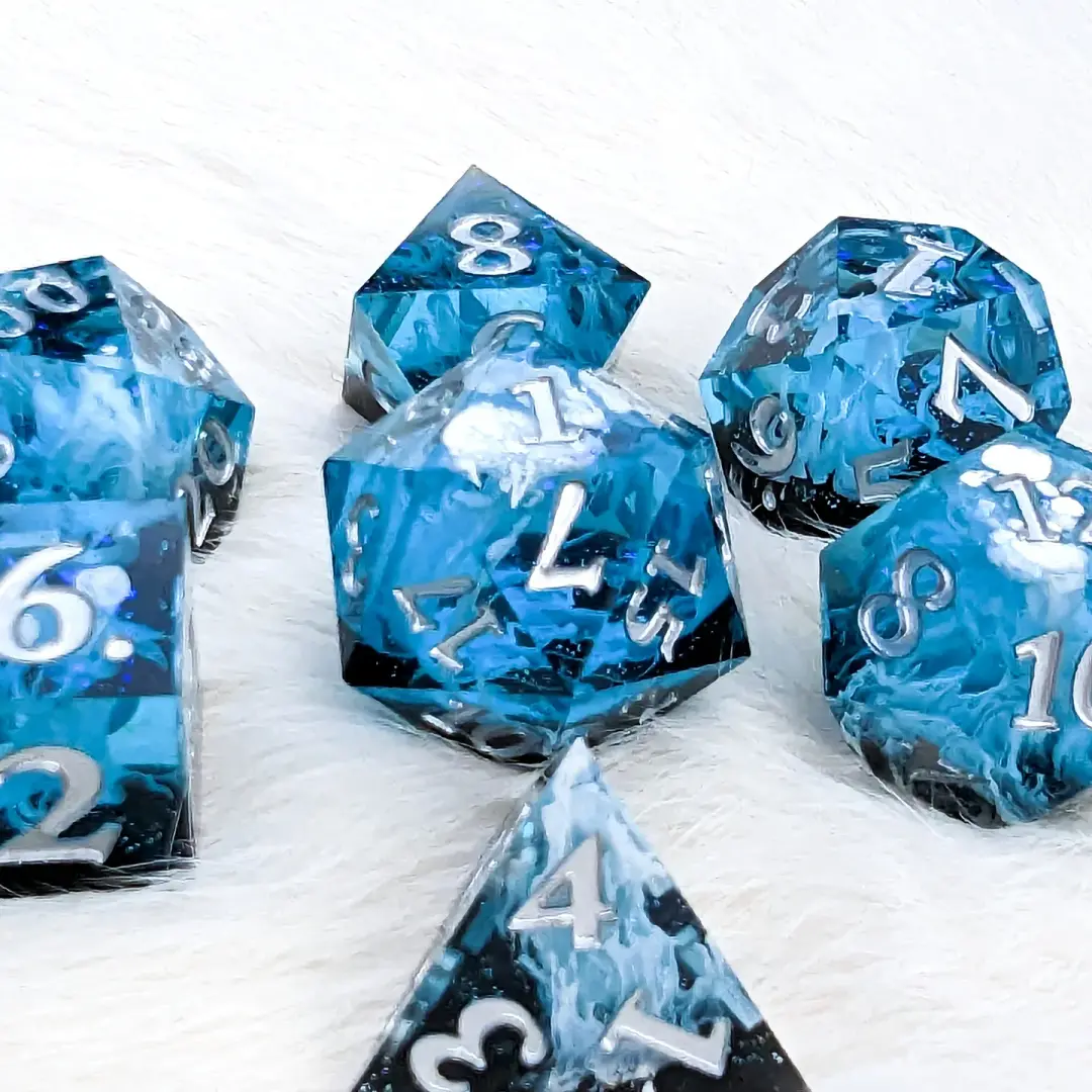 Glacial Ice Sharp Edge Resin DnD Dice Set