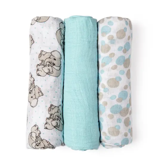 Precious Moments Baby Boys and Baby Girls 3 Piece Coordinating Precious Moments Muslin Swaddle Blankets, Blue