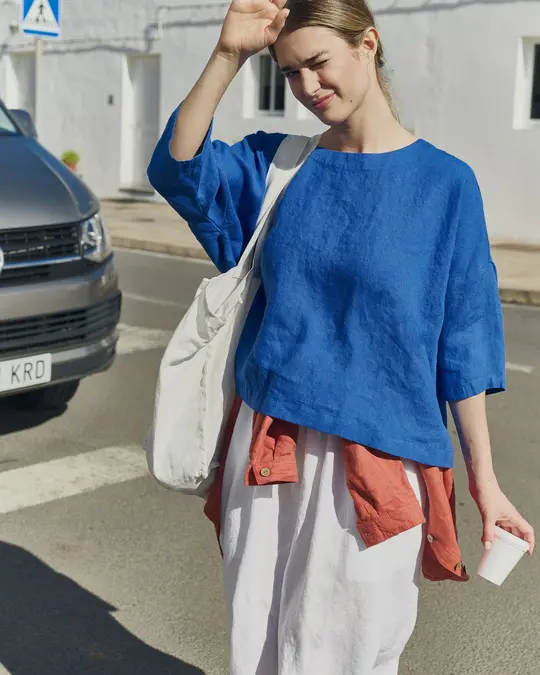 OLD LONDON round neck oversized linen top