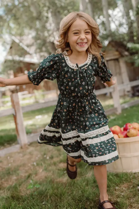Mini Palermo 3/4 Sleeves Dress in Evergreen Lovelorn Ditsy
