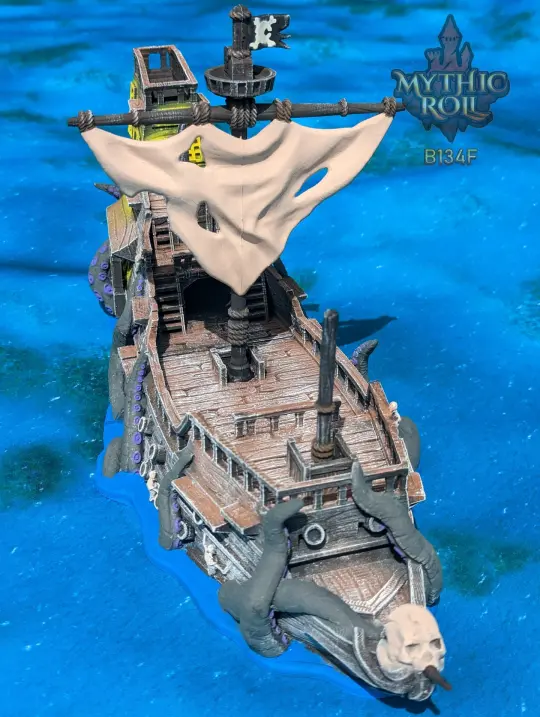 Ghost Pirate Ship 3D Printed Dice Tower - Mythic Roll Collection by Unchained Games | Dice Tray | D20 Dice Vault - Set sail into the unknown!