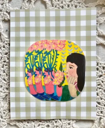 Girl with Pink Flowers Sticker