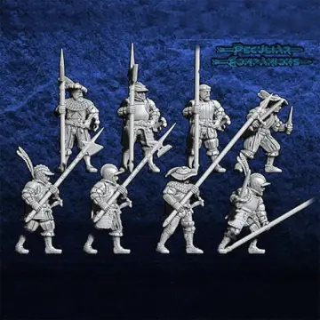 Unpainted 28mm 3D-printed Imperial halberdier infantry, modular 8-miniature squad — tabletop miniatures for historical wargaming, D&D & Pathfinder