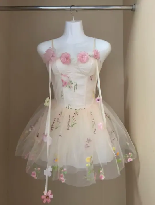 Cute Ivory A-Line Spaghetti Straps Applique Corset Mini Birthday Dress Homecoming Dress RS618