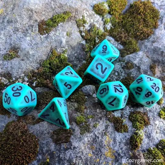 Tarnished Emerald Dice Set – 7-Piece Matte Green Teal Polyhedral DnD
