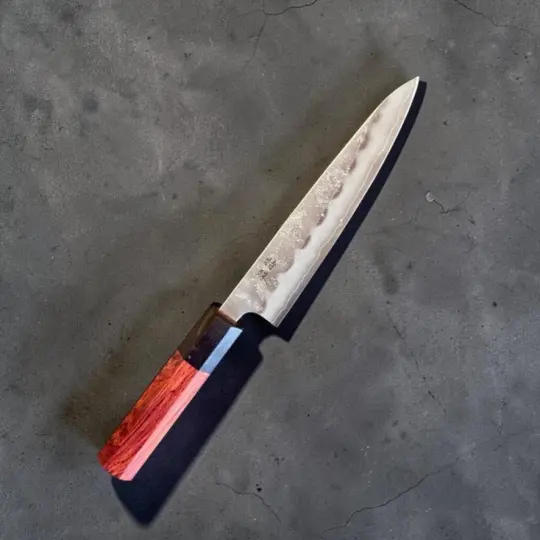 Tokushu Knife Ginsan #3 Nashiji Petty 135mm with Rosewood & Ebony Octagonal Handle