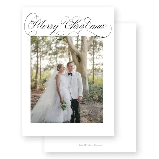 Neutral Classic Calligraphy "Merry Christmas" Portrait Holiday Card