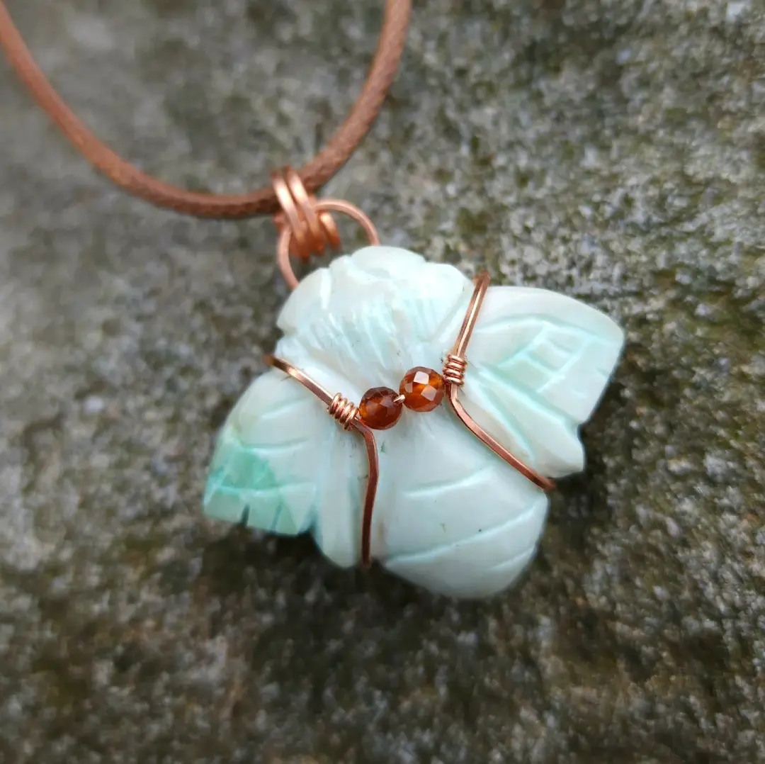 Gentle Beauty - Chrysoprase Bee Necklace in Copper